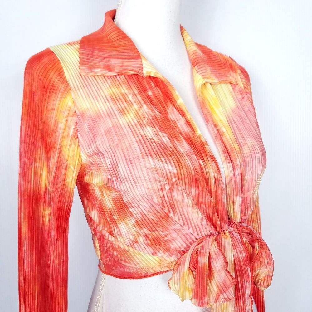 NEW NWT Spring Haze Tie Dye Crinkle Pleated Top Orange Pink Yellow Size Medium - Picture 3 of 5